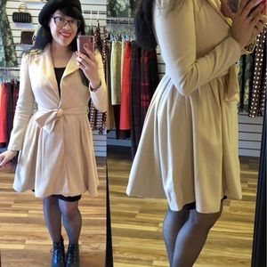 Cream fleece fit and flare jacket